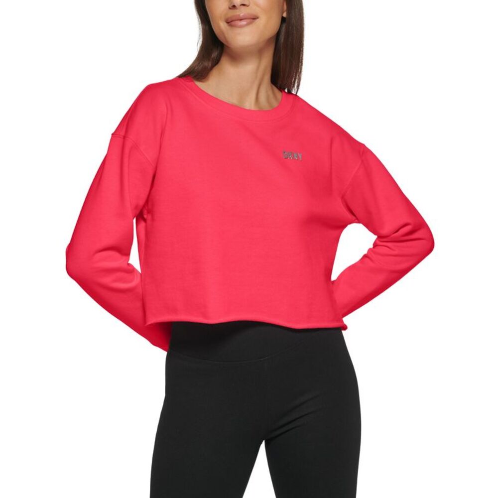 DKNY Sport Womens Metallic Logo Cropped Sweatshirt